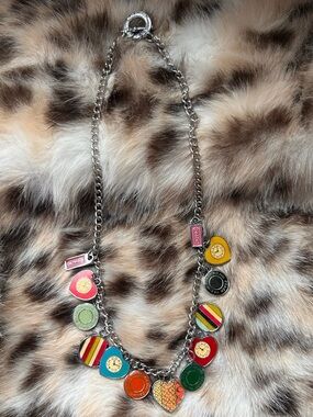 Coach Signature Medallion Legacy Vintage Charm Necklace Enamel Hearts & Clocks